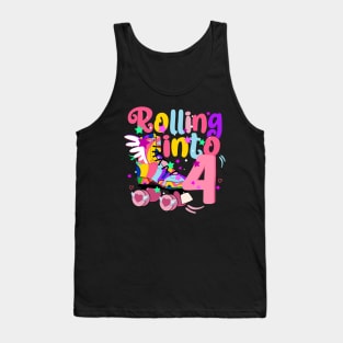 rolling into 4 - 4th birthday girl roller skates theme party Tank Top